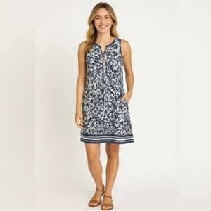 Michael Kors Womens Medium Hawaiian Print Blue White Lace Up Neck Tank Dress